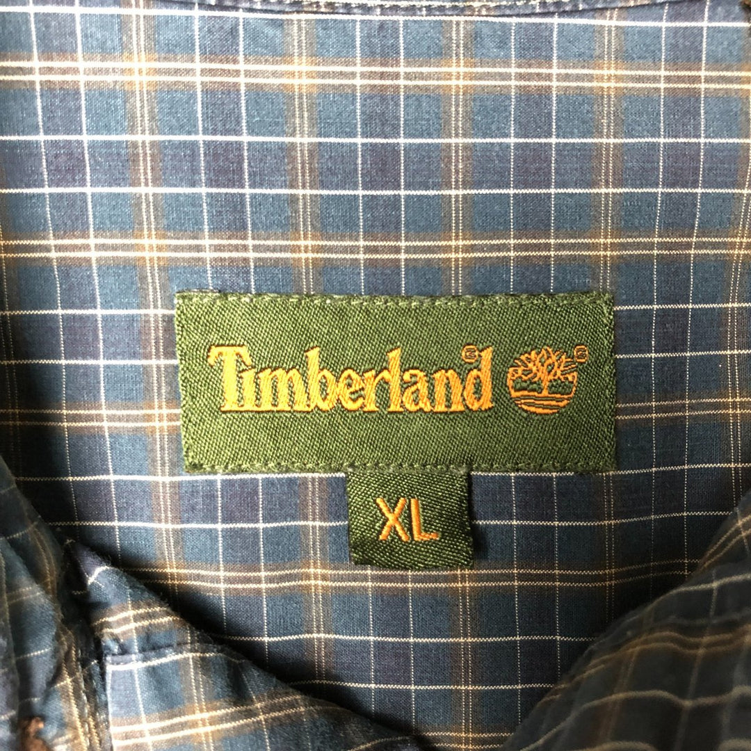 Vintage 90s-00'S Timberland long-sleeved button-down check shirt, men's size XL cotton navy blue type Vintage Second Hand