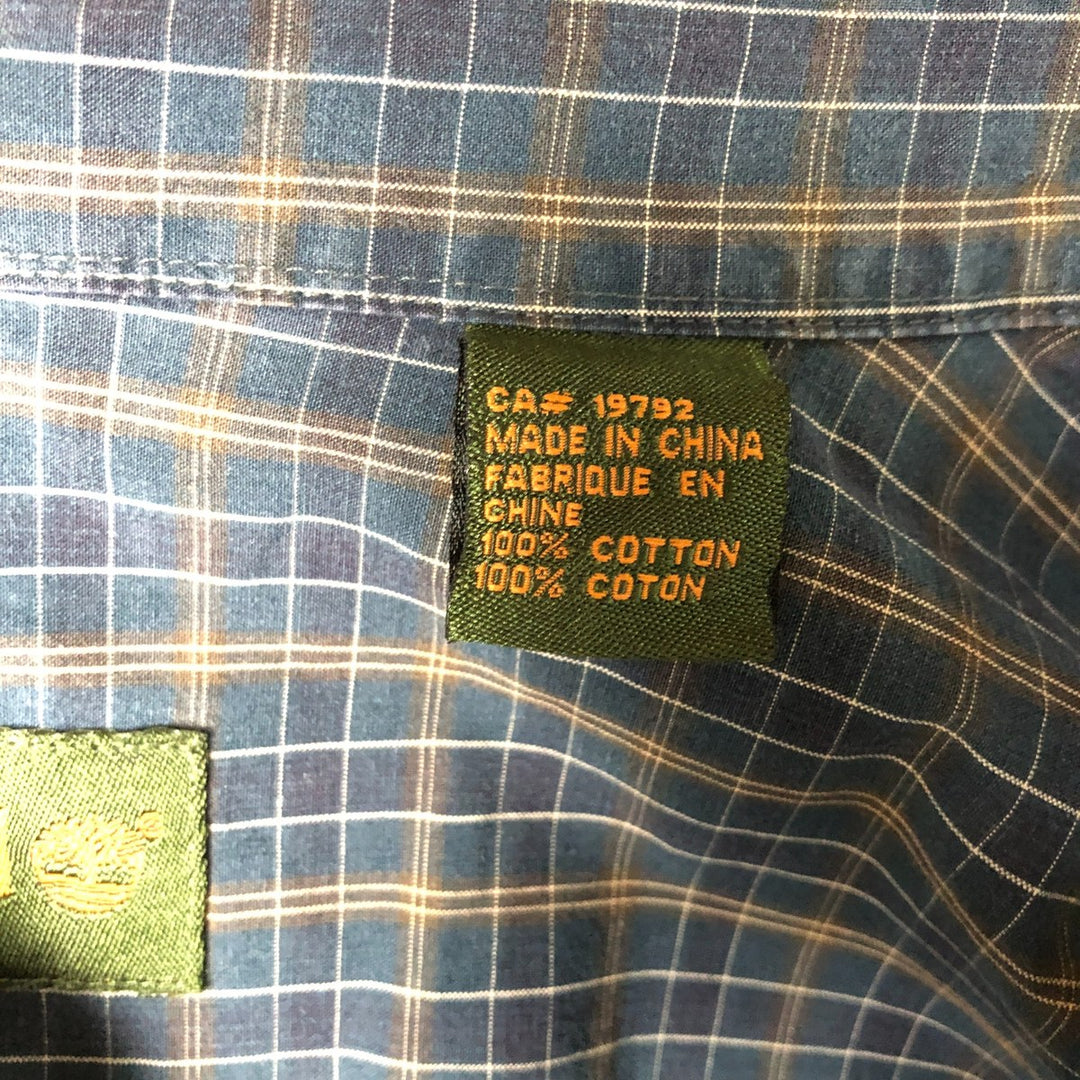 Vintage 90s-00'S Timberland long-sleeved button-down check shirt, men's size XL cotton navy blue type Vintage Second Hand