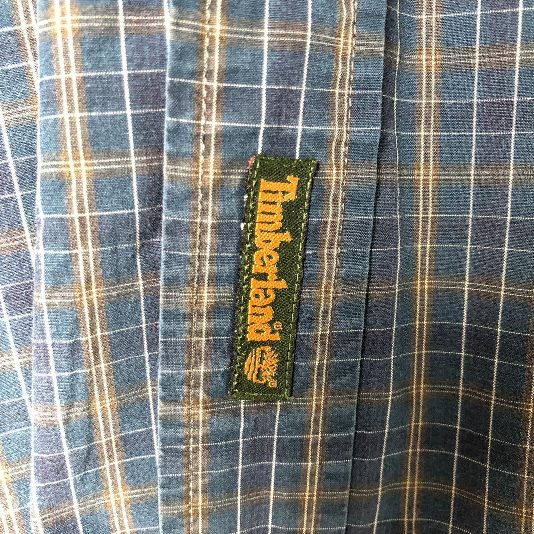 Vintage 90s-00'S Timberland long-sleeved button-down check shirt, men's size XL cotton navy blue type Vintage Second Hand