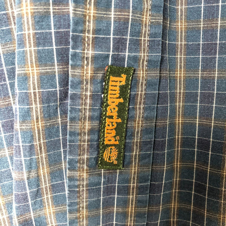 Vintage 90s-00'S Timberland long-sleeved button-down check shirt, men's size XL cotton navy blue type Vintage Second Hand