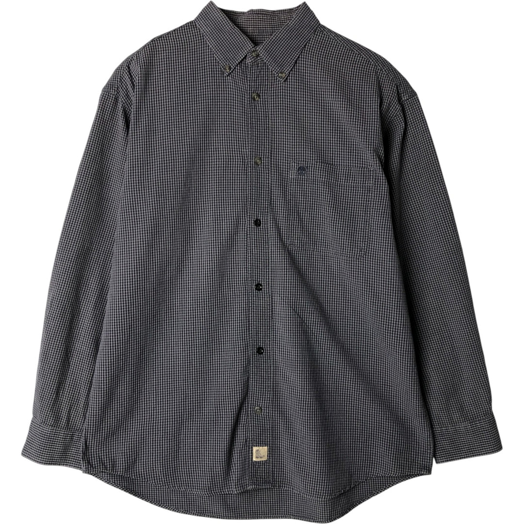 Vintage 90s-00'S Timberland long-sleeved button-down check shirt, men's size L cotton navy blue type Vintage Second Hand