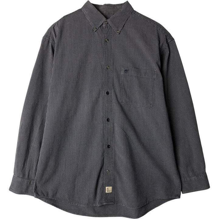 Vintage 90s-00'S Timberland long-sleeved button-down check shirt, men's size L cotton navy blue type Vintage Second Hand