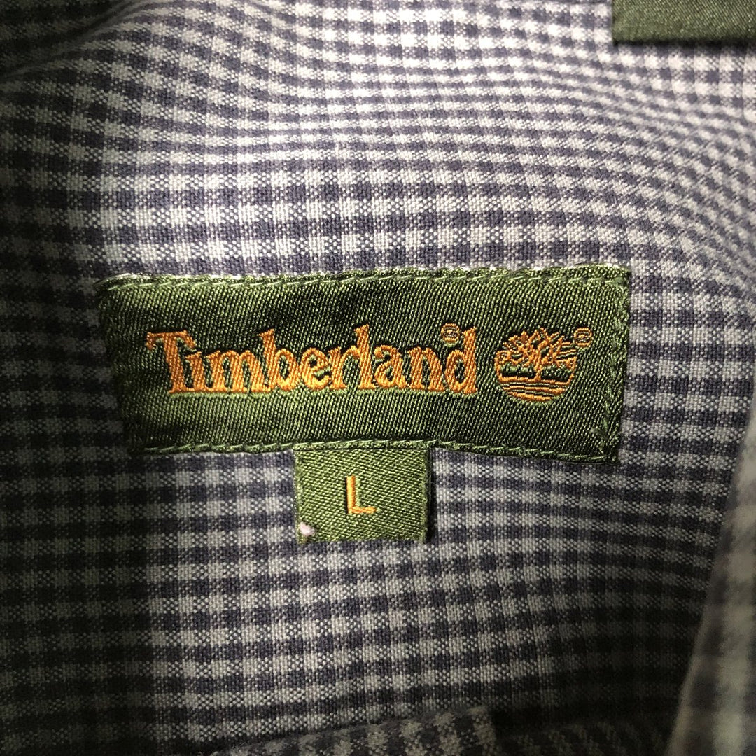 Vintage 90s-00'S Timberland long-sleeved button-down check shirt, men's size L cotton navy blue type Vintage Second Hand
