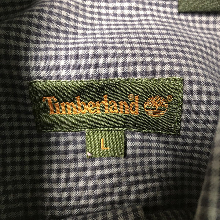 Vintage 90s-00'S Timberland long-sleeved button-down check shirt, men's size L cotton navy blue type Vintage Second Hand