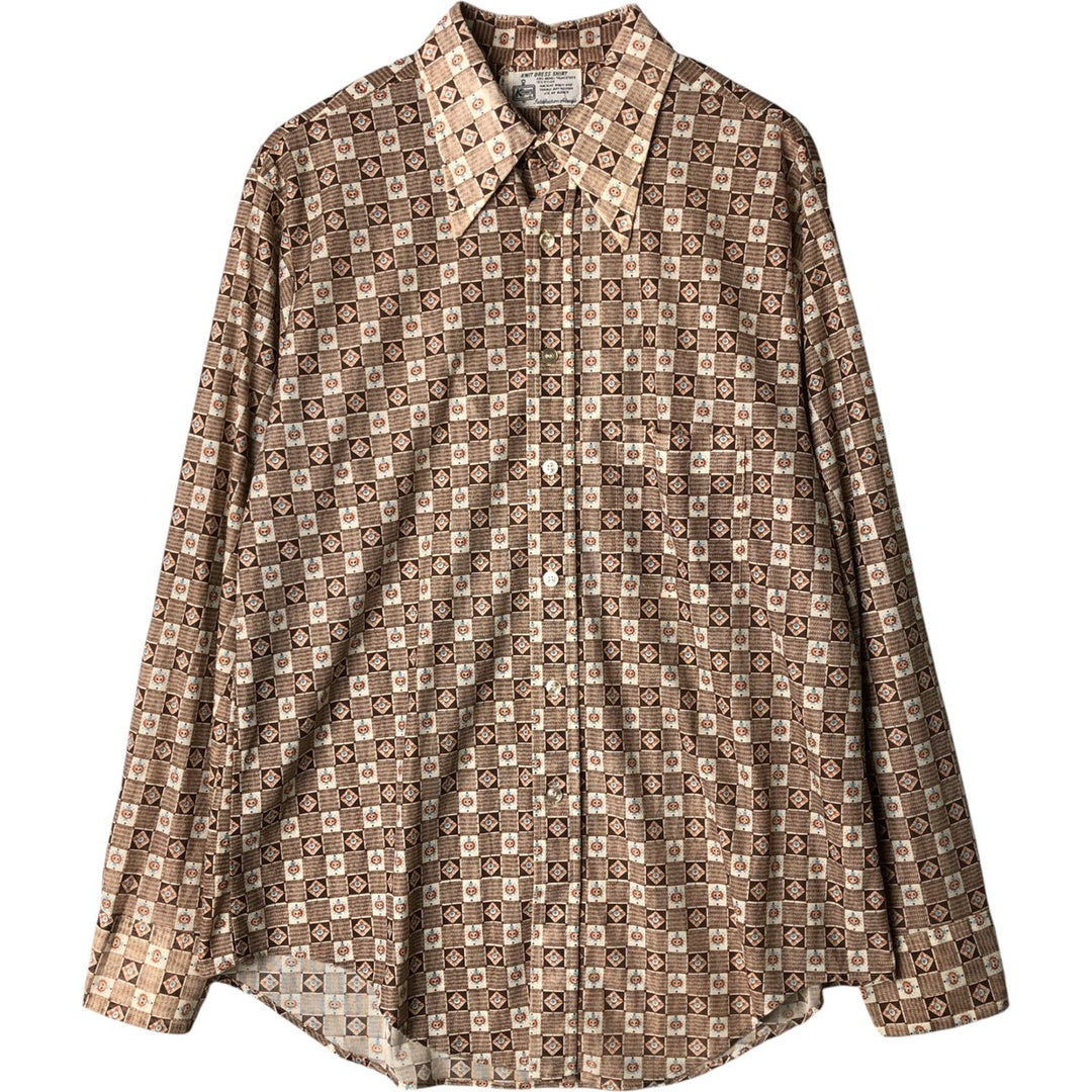 Vintage 1970'S Kmart all-over print long-sleeved shirt, size L, men's Triacetate brown type Vintage Second Hand