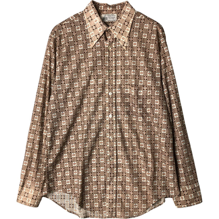 Vintage 1970'S Kmart all-over print long-sleeved shirt, size L, men's Triacetate brown type Vintage Second Hand