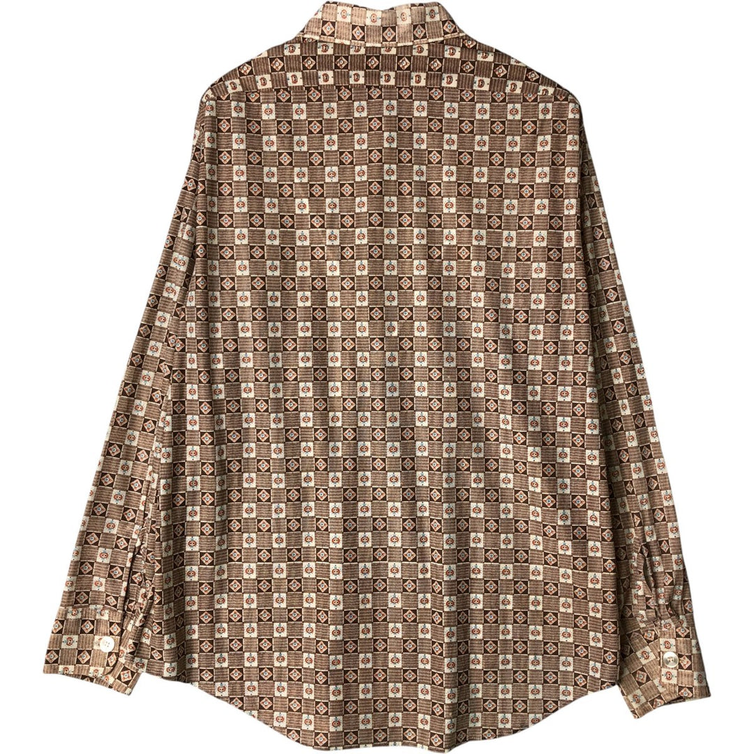 Vintage 1970'S Kmart all-over print long-sleeved shirt, size L, men's Triacetate brown type Vintage Second Hand