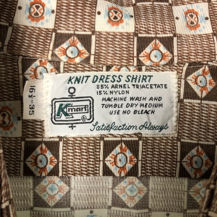Vintage 1970'S Kmart all-over print long-sleeved shirt, size L, men's Triacetate brown type Vintage Second Hand