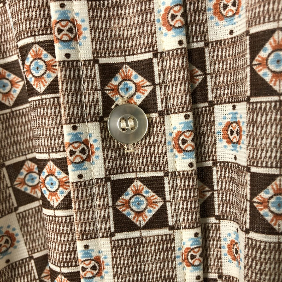 Vintage 1970'S Kmart all-over print long-sleeved shirt, size L, men's Triacetate brown type Vintage Second Hand