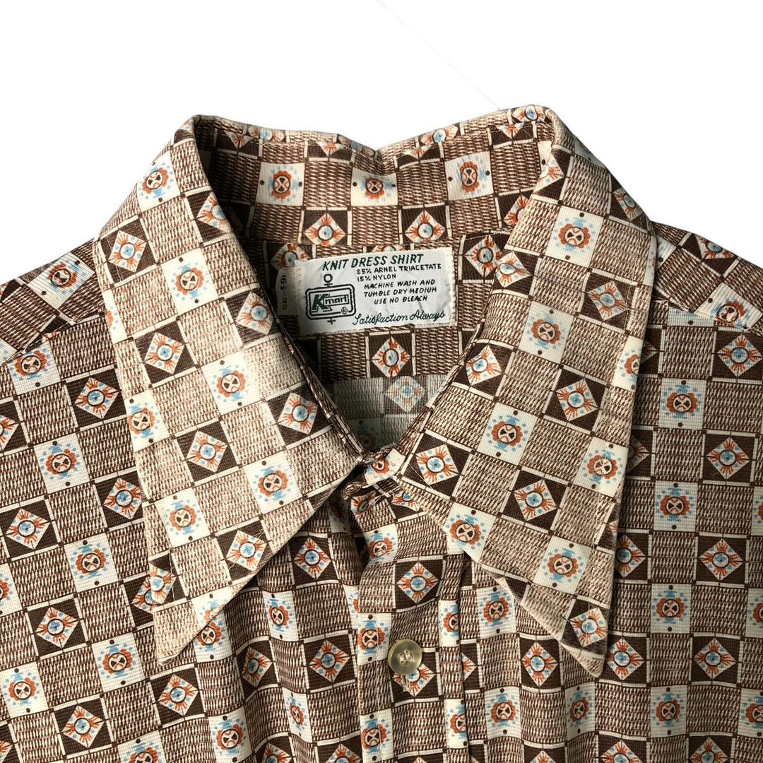 Vintage 1970'S Kmart all-over print long-sleeved shirt, size L, men's Triacetate brown type Vintage Second Hand
