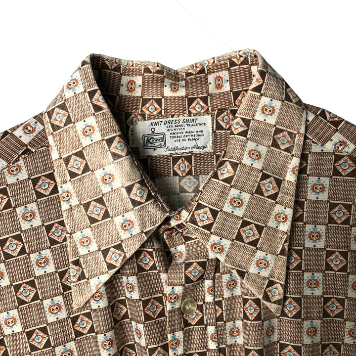 Vintage 1970'S Kmart all-over print long-sleeved shirt, size L, men's Triacetate brown type Vintage Second Hand