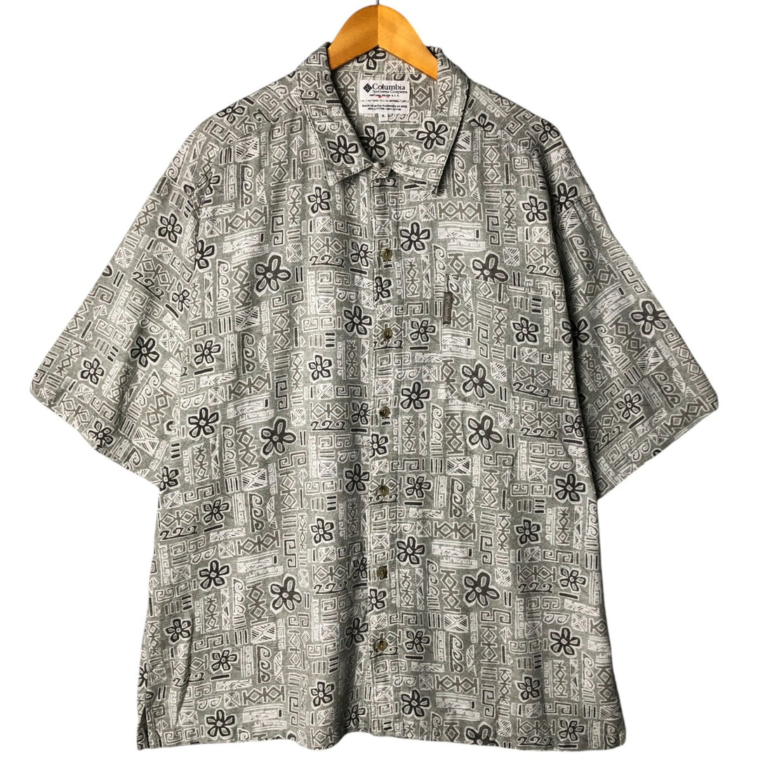 90s-00'S Vintage Columbia All-Over Print Open Collar Hawaiian Aloha Shirt, Box Shirt, Men's XL cotton gray type Vintage Second Hand