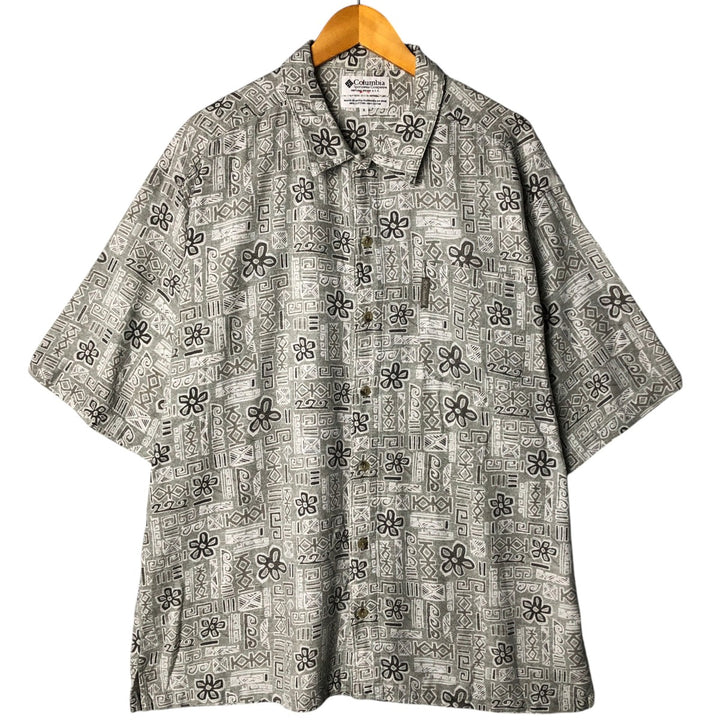 90s-00'S Vintage Columbia All-Over Print Open Collar Hawaiian Aloha Shirt, Box Shirt, Men's XL cotton gray type Vintage Second Hand