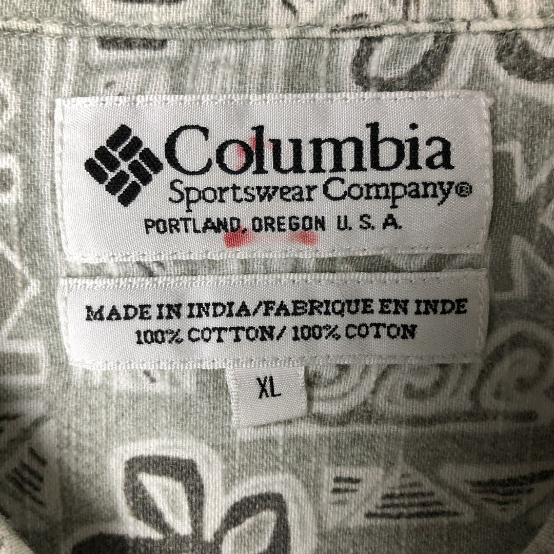 90s-00'S Vintage Columbia All-Over Print Open Collar Hawaiian Aloha Shirt, Box Shirt, Men's XL cotton gray type Vintage Second Hand