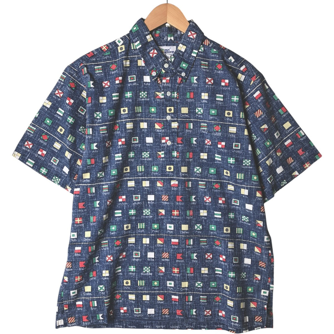90'S Reyn Spooner Swimsuit Tag Print Pullover Button-Down Hawaiian Aloha Shirt, Men's Size L cotton blue type Vintage Second Hand