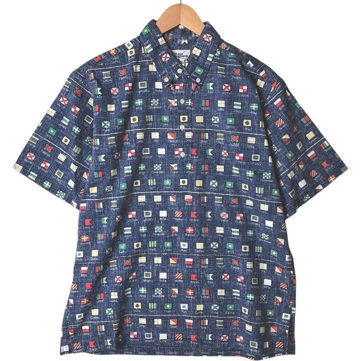 90'S Reyn Spooner Swimsuit Tag Print Pullover Button-Down Hawaiian Aloha Shirt, Men's Size L cotton blue type Vintage Second Hand