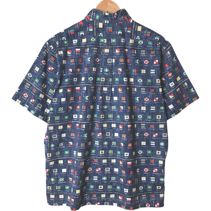 90'S Reyn Spooner Swimsuit Tag Print Pullover Button-Down Hawaiian Aloha Shirt, Men's Size L cotton blue type Vintage Second Hand