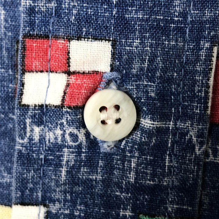 90'S Reyn Spooner Swimsuit Tag Print Pullover Button-Down Hawaiian Aloha Shirt, Men's Size L cotton blue type Vintage Second Hand