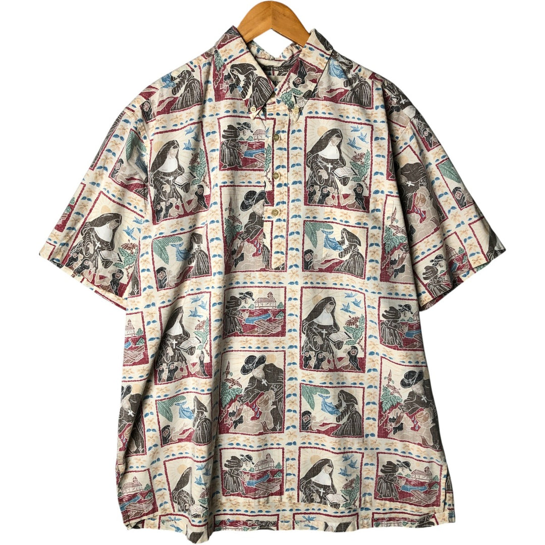 90'S Reyn Spooner Dietrich Varez All-Over Print Button-Down Hawaiian Aloha Shirt, Men's XL, Boxy Shirt cotton Beige type Vintage Second Hand