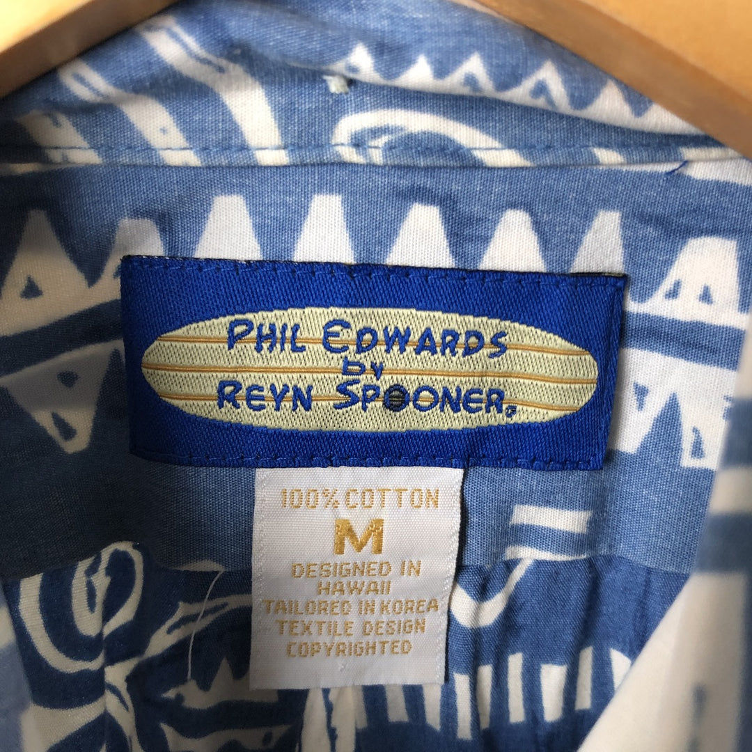 90'S Reyn Spooner all-over border pattern button-down Hawaiian aloha shirt, men's size L, boxy shirt cotton blue type Vintage Second Hand