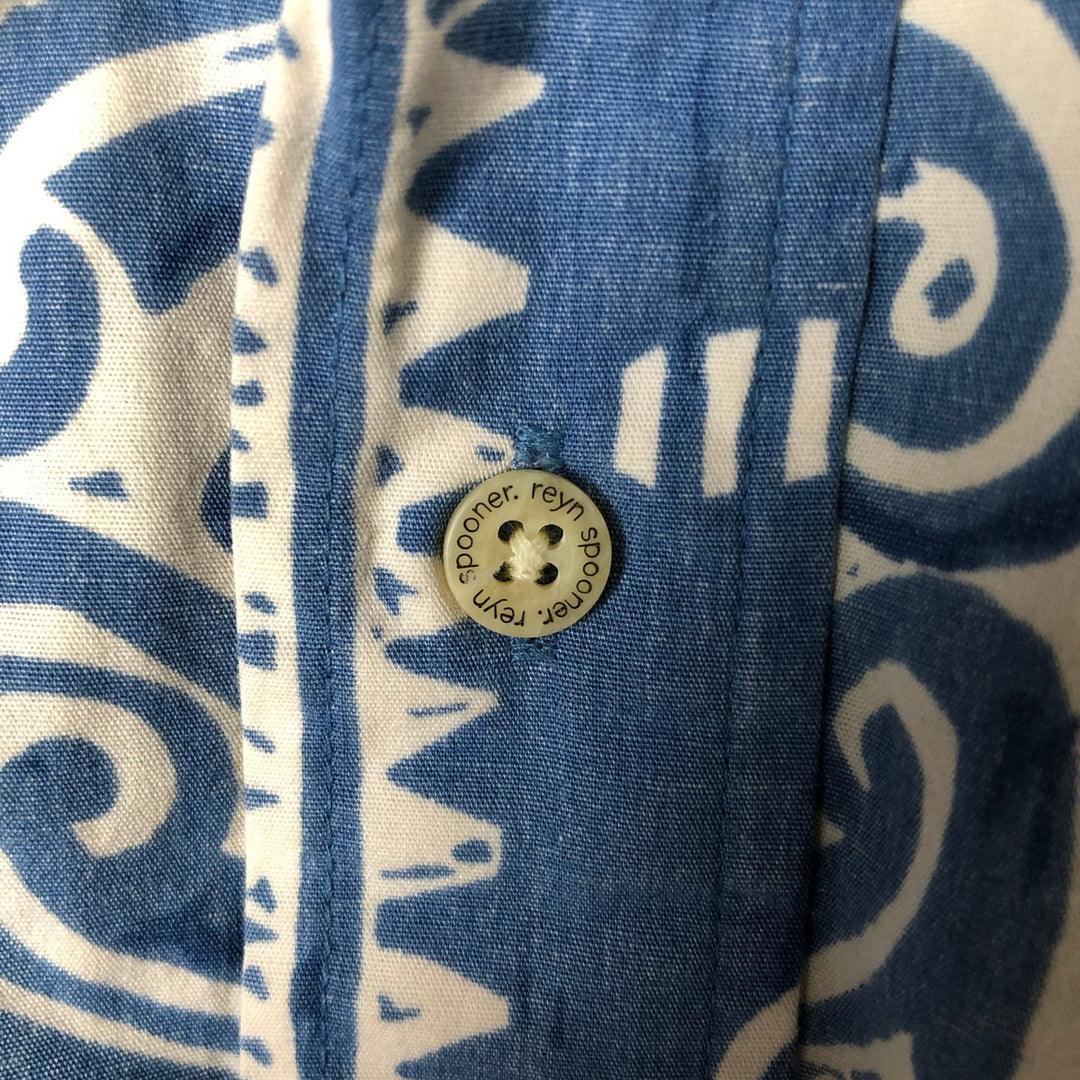 90'S Reyn Spooner all-over border pattern button-down Hawaiian aloha shirt, men's size L, boxy shirt cotton blue type Vintage Second Hand
