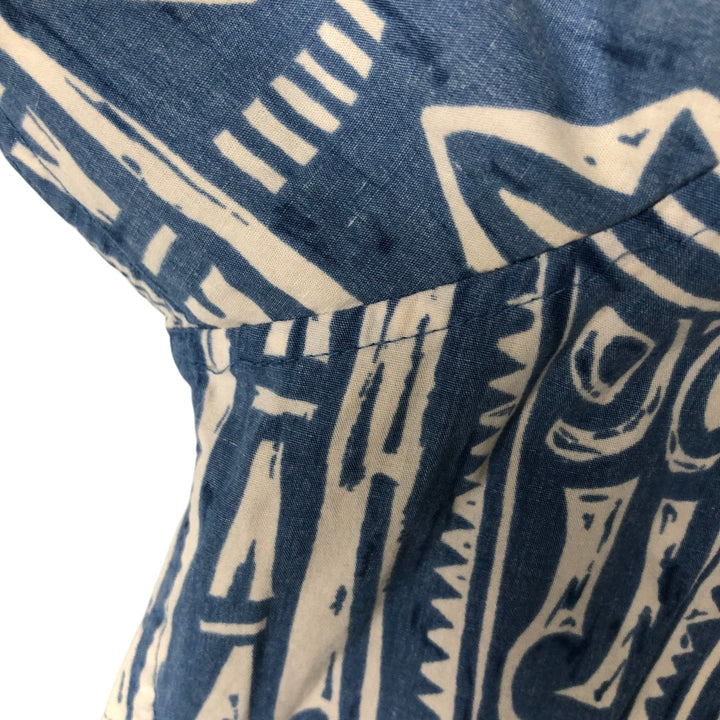 90'S Reyn Spooner all-over border pattern button-down Hawaiian aloha shirt, men's size L, boxy shirt cotton blue type Vintage Second Hand