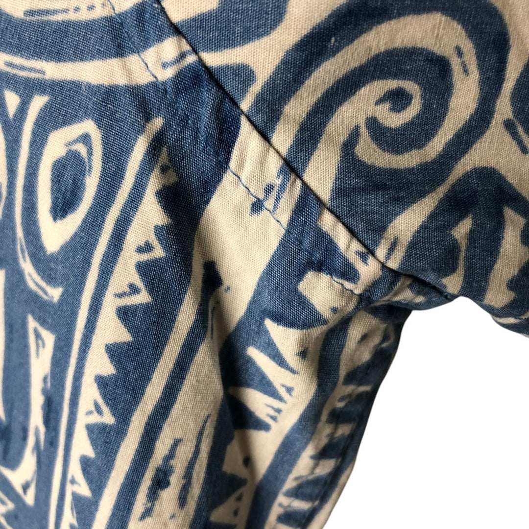 90'S Reyn Spooner all-over border pattern button-down Hawaiian aloha shirt, men's size L, boxy shirt cotton blue type Vintage Second Hand