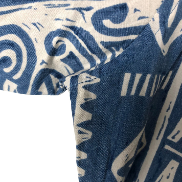 90'S Reyn Spooner all-over border pattern button-down Hawaiian aloha shirt, men's size L, boxy shirt cotton blue type Vintage Second Hand