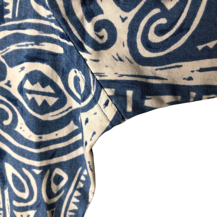 90'S Reyn Spooner all-over border pattern button-down Hawaiian aloha shirt, men's size L, boxy shirt cotton blue type Vintage Second Hand