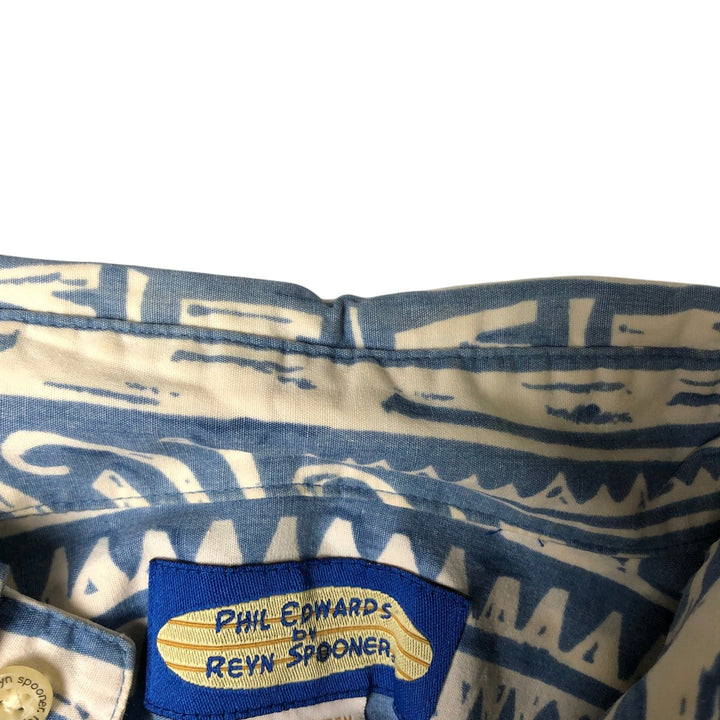 90'S Reyn Spooner all-over border pattern button-down Hawaiian aloha shirt, men's size L, boxy shirt cotton blue type Vintage Second Hand