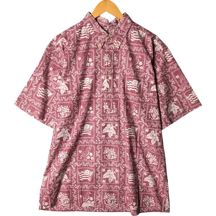 Reyn Spooner Replica Gold Tag All-Over Print Lahaina Sailor Pullover Button-Down Hawaiian Aloha Shirt Box Shirt cotton pink type Vintage Second Hand