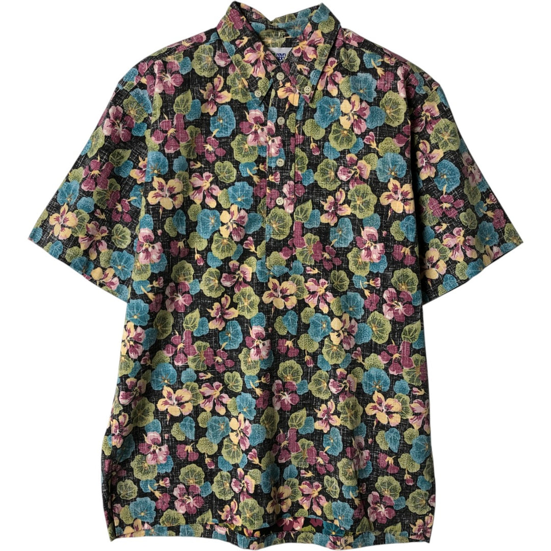 90'S Reyn Spooner all-over print pullover button-down Hawaiian aloha shirt, boxy, men's size S cotton black type Vintage Second Hand