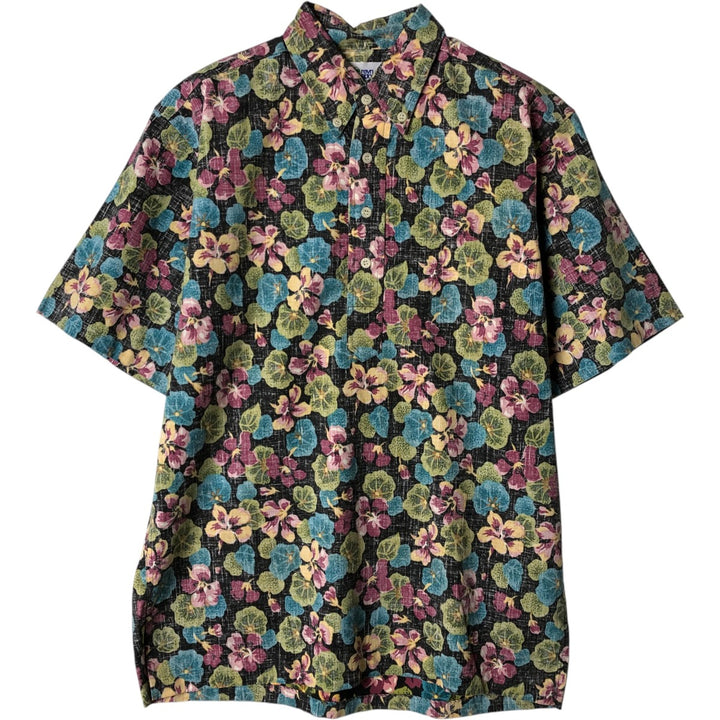 90'S Reyn Spooner all-over print pullover button-down Hawaiian aloha shirt, boxy, men's size S cotton black type Vintage Second Hand