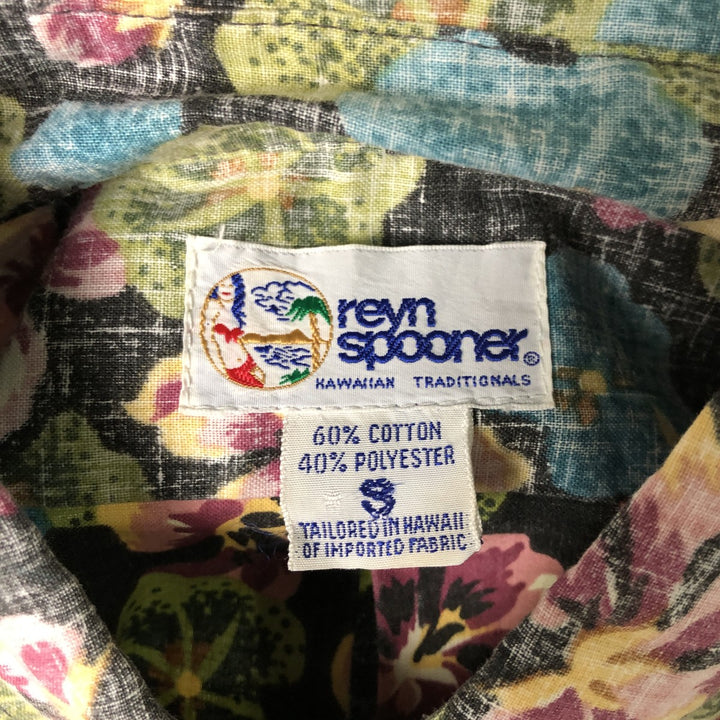 90'S Reyn Spooner all-over print pullover button-down Hawaiian aloha shirt, boxy, men's size S cotton black type Vintage Second Hand