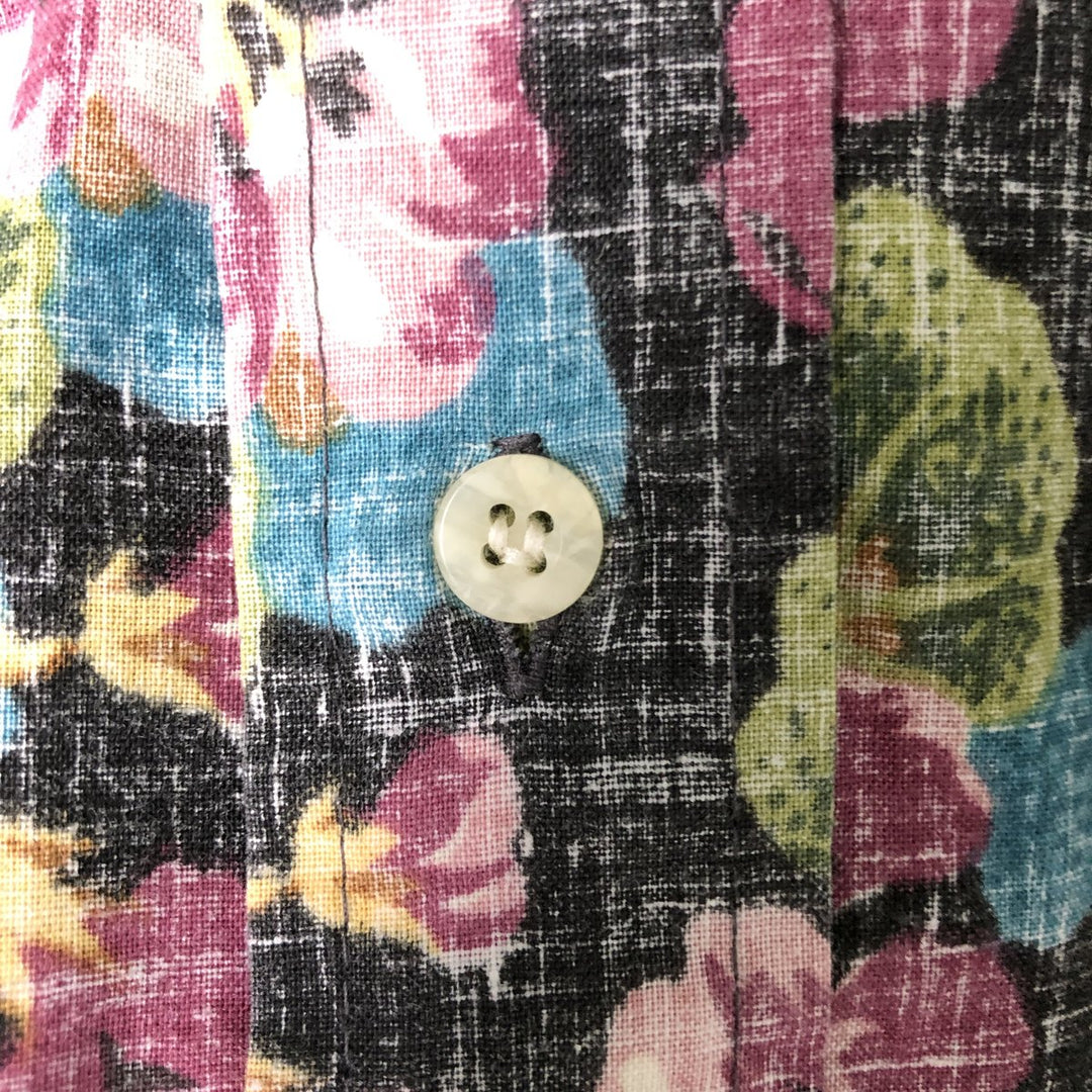 90'S Reyn Spooner all-over print pullover button-down Hawaiian aloha shirt, boxy, men's size S cotton black type Vintage Second Hand