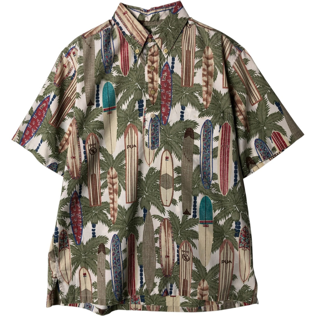 90'S Reyn Spooner all-over print pullover button-down Hawaiian aloha shirt, boxy, men's size M cotton beige type brown Vintage Second Hand