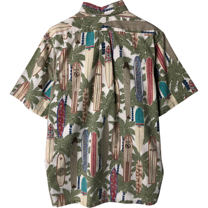 90'S Reyn Spooner all-over print pullover button-down Hawaiian aloha shirt, boxy, men's size M cotton beige type brown Vintage Second Hand