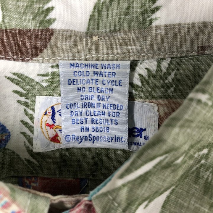 90'S Reyn Spooner all-over print pullover button-down Hawaiian aloha shirt, boxy, men's size M cotton beige type brown Vintage Second Hand