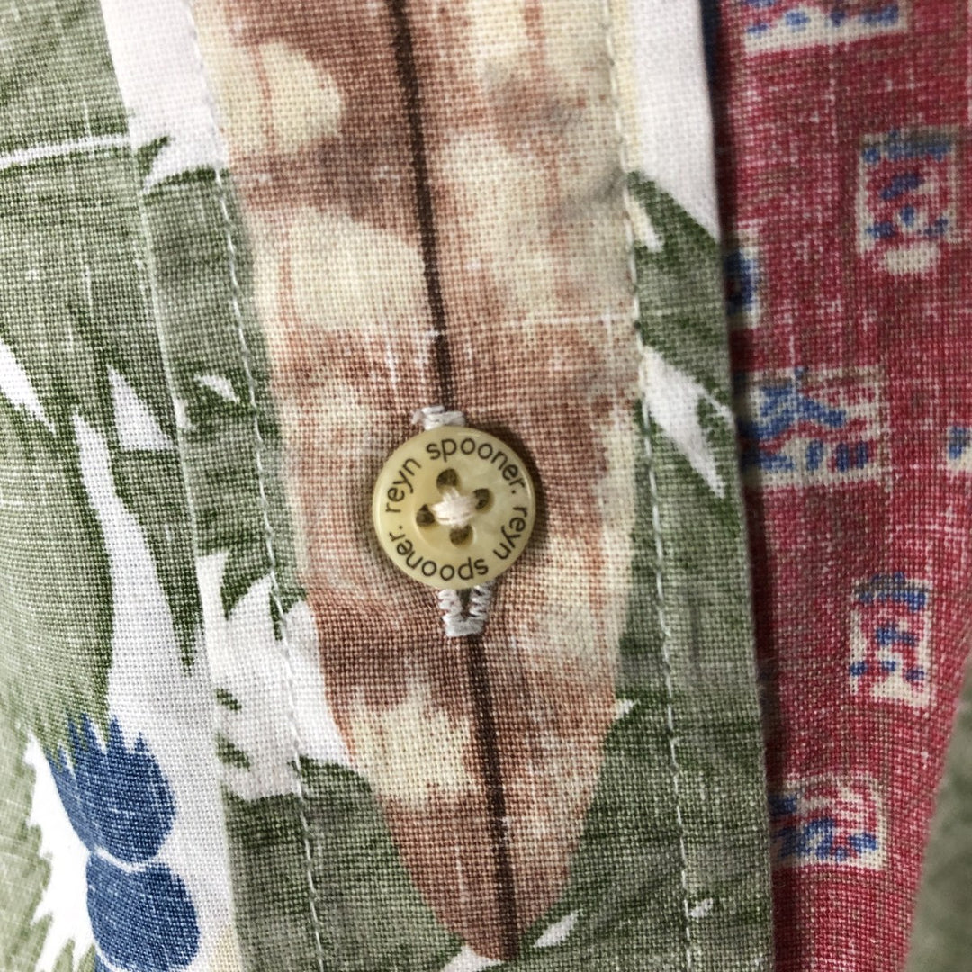 90'S Reyn Spooner all-over print pullover button-down Hawaiian aloha shirt, boxy, men's size M cotton beige type brown Vintage Second Hand