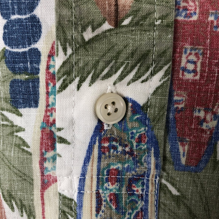 90'S Reyn Spooner all-over print pullover button-down Hawaiian aloha shirt, boxy, men's size M cotton beige type brown Vintage Second Hand