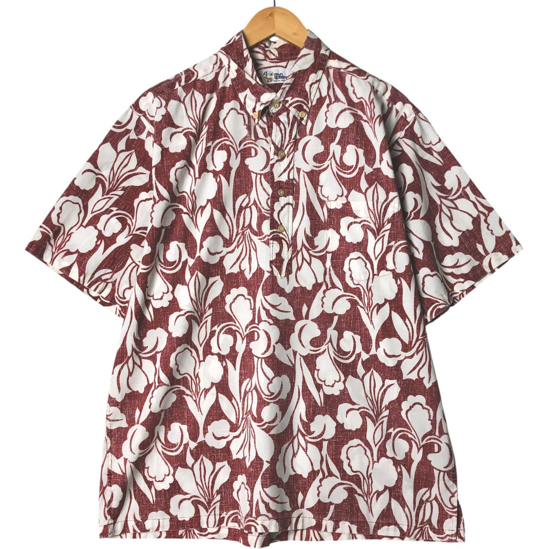 90'S Reyn Spooner Swimsuit Tag All-Over Print Pullover Button-Down Hawaiian Aloha Shirt Box Shirt Men's L Size cotton red type Vintage Second Hand