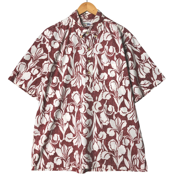 90'S Reyn Spooner Swimsuit Tag All-Over Print Pullover Button-Down Hawaiian Aloha Shirt Box Shirt Men's L Size cotton red type Vintage Second Hand