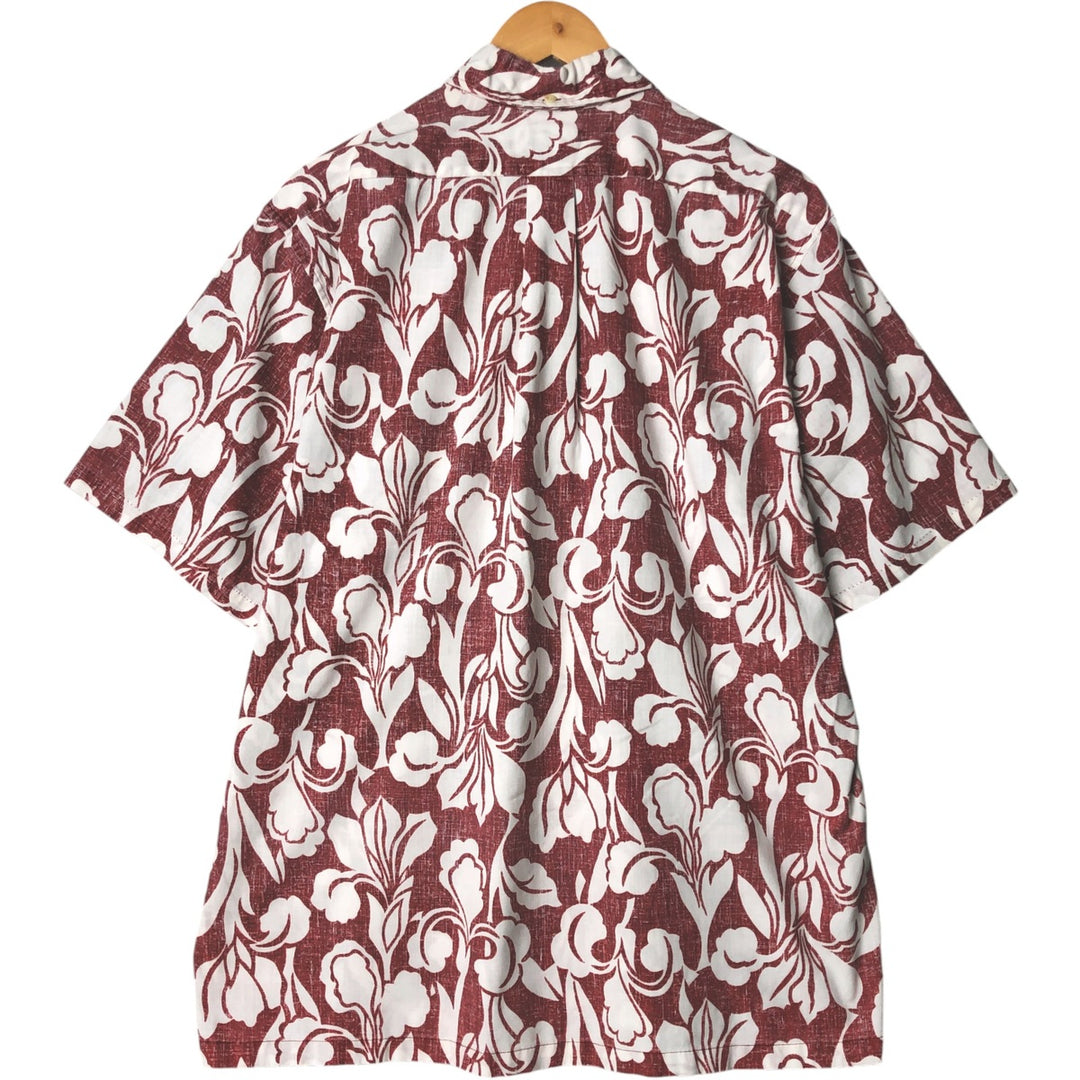 90'S Reyn Spooner Swimsuit Tag All-Over Print Pullover Button-Down Hawaiian Aloha Shirt Box Shirt Men's L Size cotton red type Vintage Second Hand