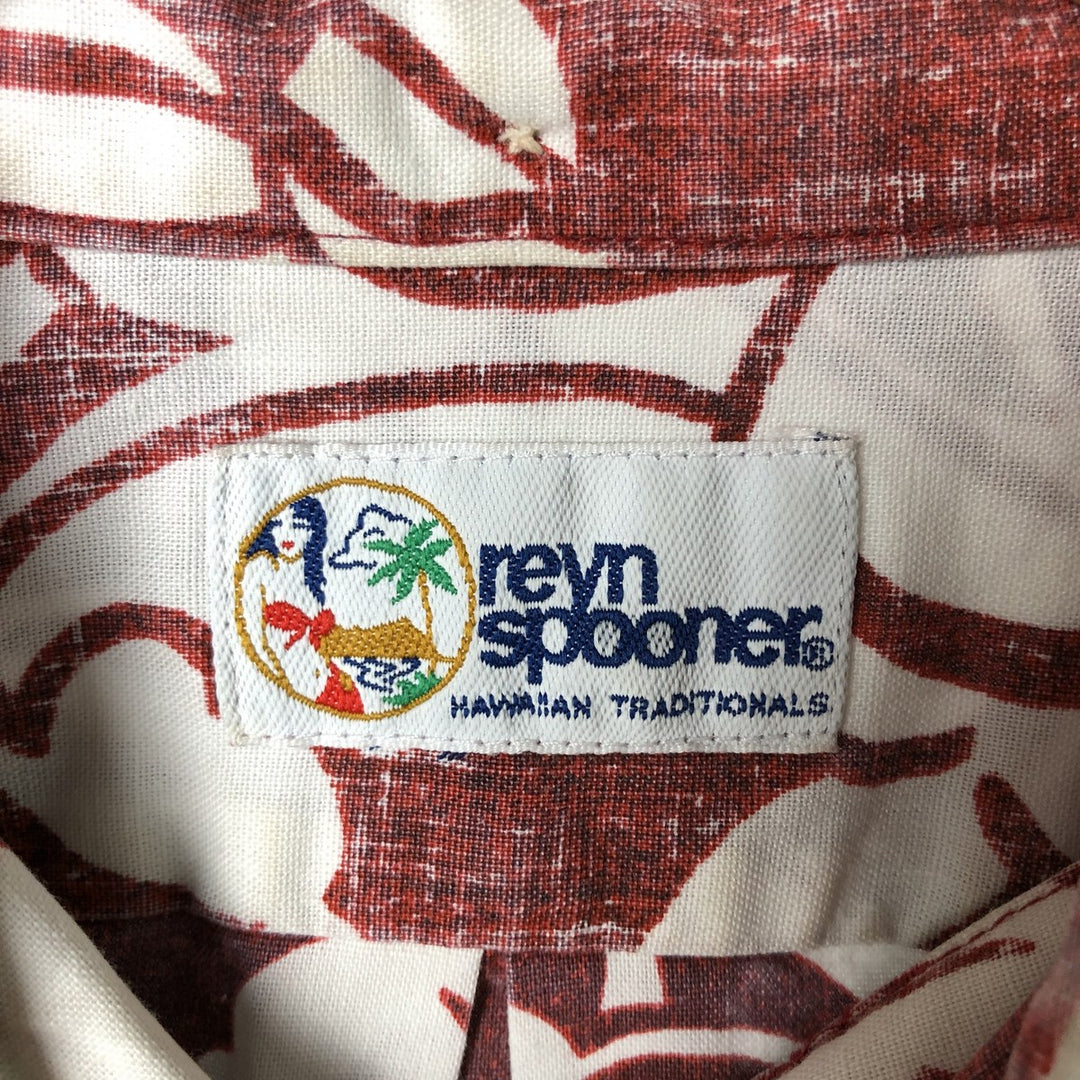 90'S Reyn Spooner Swimsuit Tag All-Over Print Pullover Button-Down Hawaiian Aloha Shirt Box Shirt Men's L Size cotton red type Vintage Second Hand