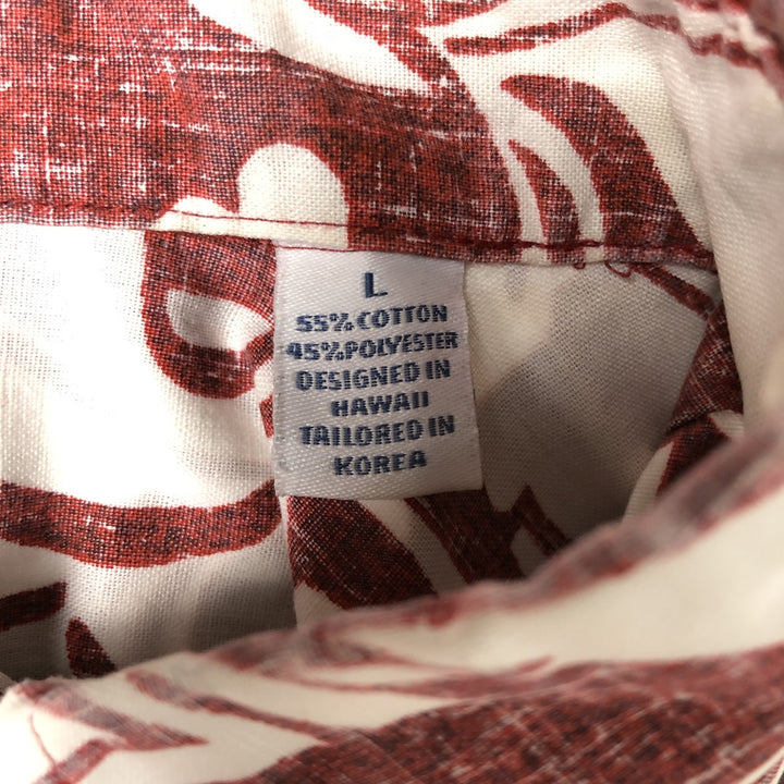 90'S Reyn Spooner Swimsuit Tag All-Over Print Pullover Button-Down Hawaiian Aloha Shirt Box Shirt Men's L Size cotton red type Vintage Second Hand