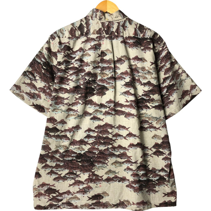 Reyn Spooner Naoki Hayashi Fish Print Pullover Button-Down Hawaiian Aloha Shirt, Men's Size L cotton brown type Vintage Second Hand
