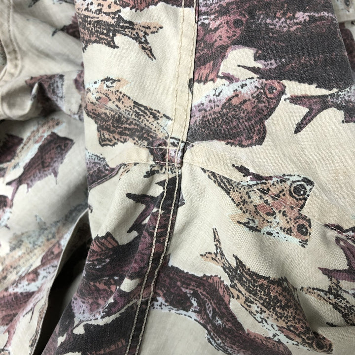 Reyn Spooner Naoki Hayashi Fish Print Pullover Button-Down Hawaiian Aloha Shirt, Men's Size L cotton brown type Vintage Second Hand