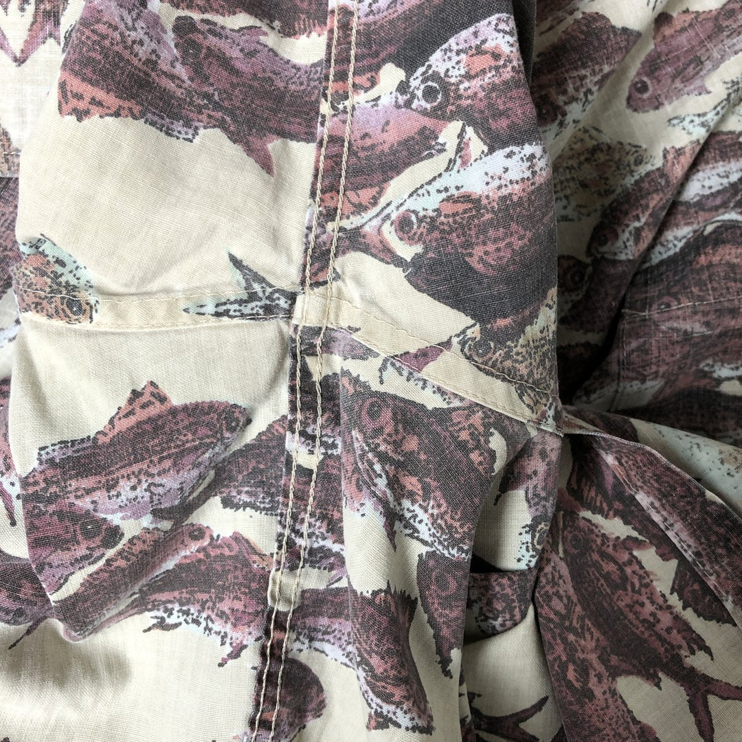 Reyn Spooner Naoki Hayashi Fish Print Pullover Button-Down Hawaiian Aloha Shirt, Men's Size L cotton brown type Vintage Second Hand