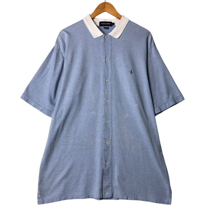 Ralph Lauren POLO GOLF Men's XL Open-Front Short Sleeve Polo Shirt cotton Blue type light blue Vintage Second Hand