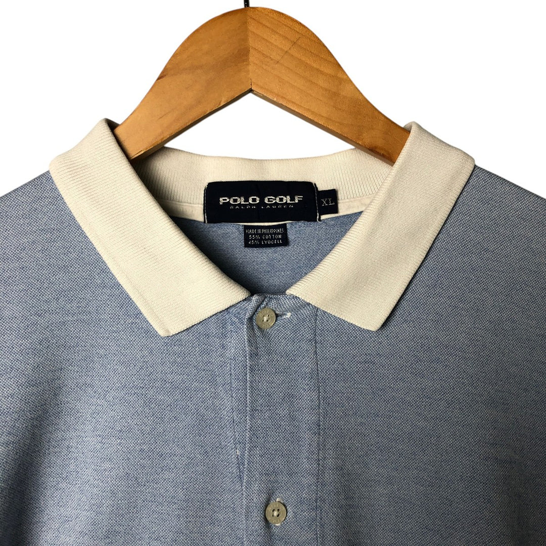Ralph Lauren POLO GOLF Men's XL Open-Front Short Sleeve Polo Shirt cotton Blue type light blue Vintage Second Hand